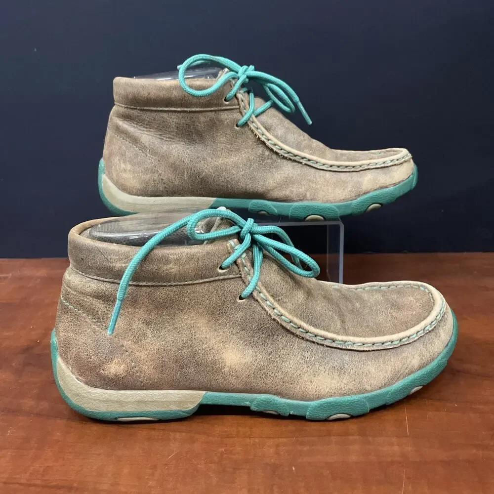 Twisted X Bomber sz 6.5 Chukka Driving Moccasin Brown Teal Leather Women Boots